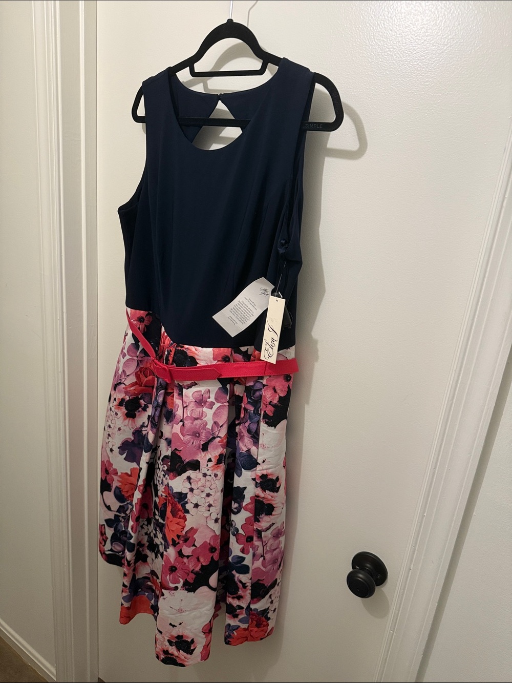 Eliza J Navy and Pink Floral Fit-and-Flare Dress